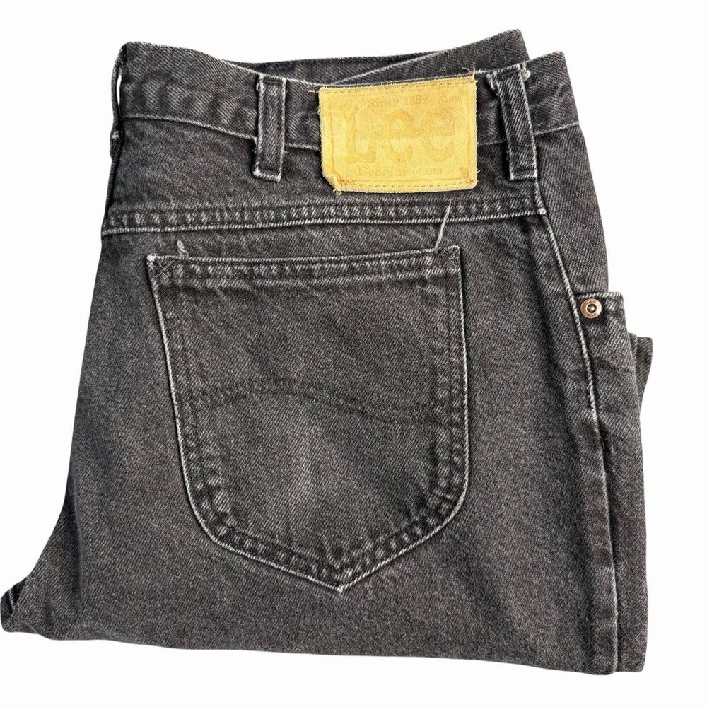 Vintage Lee Black Denim Jeans Men's 36x30 Faded Distressed Straight Leg 90s